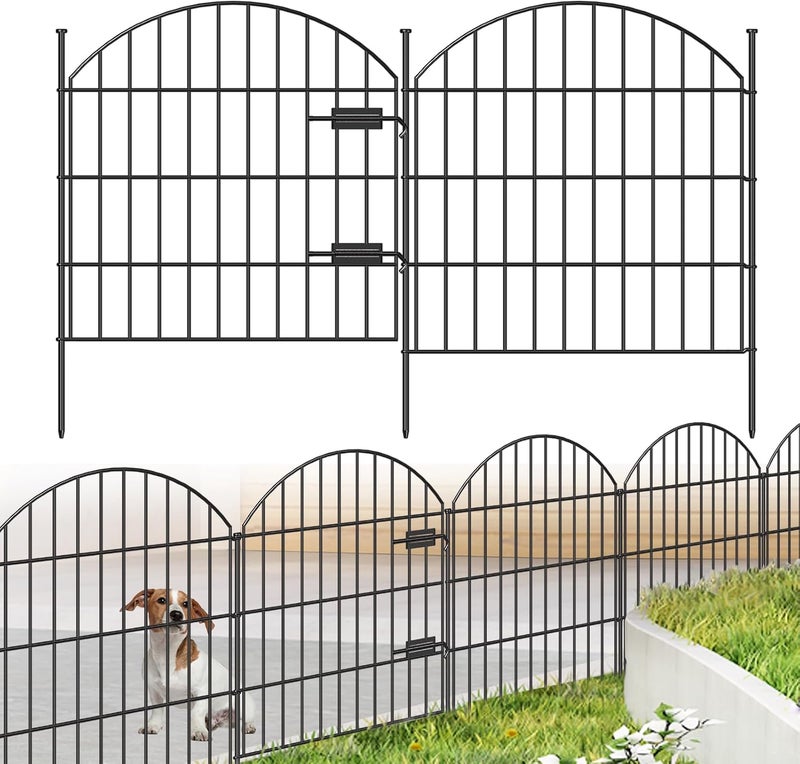 FOREHOGAR Metal Garden Fence with Gate 28in (H) x 11.7ft (L), 1 Gate + 4 Panels Rustproof Border Fence Animal Barrier for Dogs, No Dig Garden Fencing for Yard Backyard Landscape, ECG2827 Black - Image 1